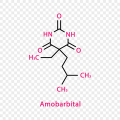 Amobarbital chemical formula. Amobarbital structural chemical formula isolated on transparent background.