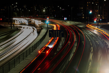 Long exposure road in Vilnius, red and white