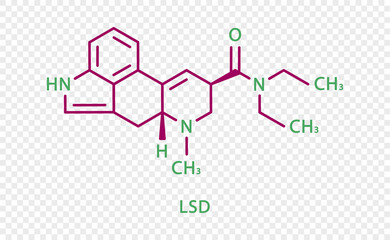 LSD chemical formula. LSD structural chemical formula isolated on transparent background.