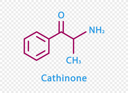 Cathinone chemical formula. Cathinone structural chemical formula isolated on transparent background.