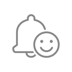 Notification bell with happy face line icon. Inbox message, message notification symbol