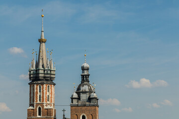 Fototapeta na wymiar St. Mary's Basilica in Krakow, view from the tower of the main town hall.