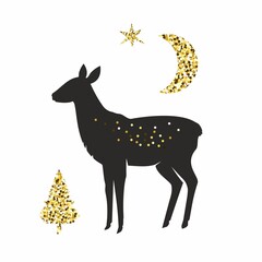 Vector illustration of a deer with golden sequins