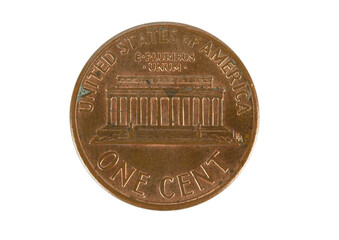 A metal coin in denomination of one cent