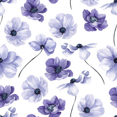 Nahtloses Muster mit sehr peri Blumen, Blumenzusammensetzung des Aquarells, lokalisiert auf weißem Hintergrund