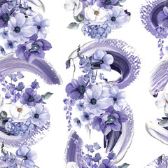 Naadloze patroon met zeer peri bloemen, aquarel bloemen samenstelling, geïsoleerd op een witte achtergrond
