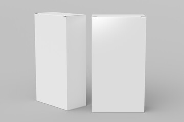 Gift box mock up: two tall and wide white boxes on white background.  View above.