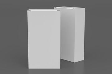 Gift box mock up: two tall and wide white boxes on gray background.  View above.