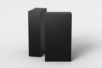 Gift box mock up: two tall and wide black boxes on white background.  View above.