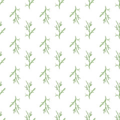 Seamless pattern with hand-drawn watercolor green branches without leaves on white. Organic, natural, freshness concept for textile, print, etc.