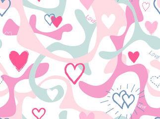 Love Valentine's day seamless background. Love heart tiling holiday backdrop. Romantic date card pattern with love hearts