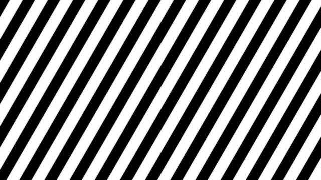 Straight and simple movement of striped black-white diagonal inclined lines. Optical illusion effect, op art.