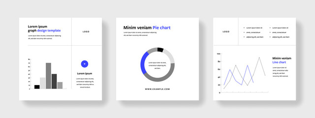 Business social media layouts with editable graphs, modern instagram and facebook templates, pie chart and bar chart with line chart design, clean and editable corporate square graphic