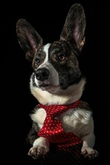 Pies rasy corgi cardigan brązowy na czarnym tle - obrazy, fototapety, plakaty