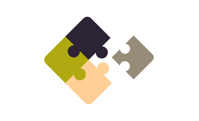 Puzzle symbol and teamwork business flat vector illustration.