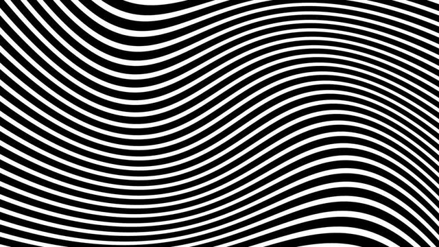 Wavy movement of striped black-white lines. Optical illusion effect, op art.