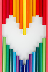 Multicolored pencils in the form of a heart
