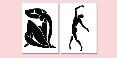 Matisse style. Female body trendy creative artistic poster. Wall decor, hand drawn collage set. Vector illustration.