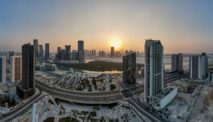 Aerial view on Al Reem island in Abu Dhabi at sunset