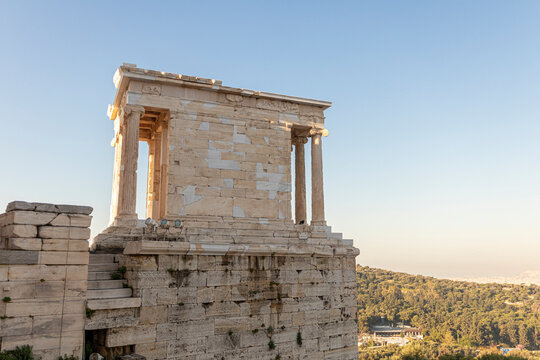 Athens, Greece. The Temple of Athena Nike, an Ionic temple on the Acropolis dedicated to the goddesses Athena and Nike