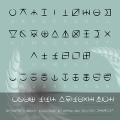 Set of Unreadable Alien Alphabet with Letters and Numbers. Template for Computer Design Hieroglyphic - 479844945