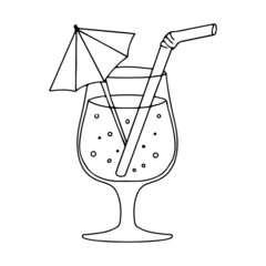 Summer cocktail made from berries and fruits. A glass with a drink. Vacation accessories. Vector illustration isolated on a white background.