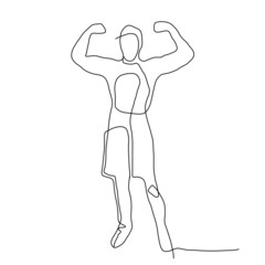 Line art sporty man. Silhouette of a fitness model. Sport, bodybuilding, fitness, healthy lifestyle. The figure black and white outline drawing 