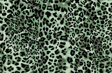 Full seamless leopard cheetah animal skin pattern. Ornamental Green Design for women textile fabric printing. Suitable for trendy fashion use.