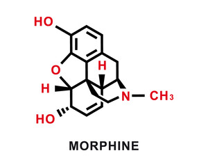 Morphine chemical formula. Morphine chemical molecular structure. Vector illustration