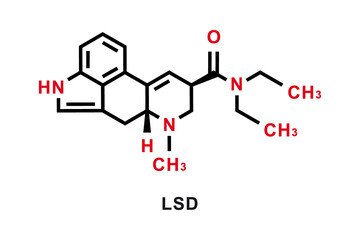 LSD chemical formula. LSD chemical molecular structure. Vector illustration