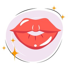 Plump lips with pink lipstick. For posters, cards, prints. Kiss illustration.