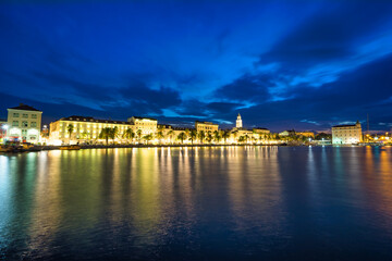 Fototapeta na wymiar Riva promenade with Diocletian Palace at dawn. Split, Croatia