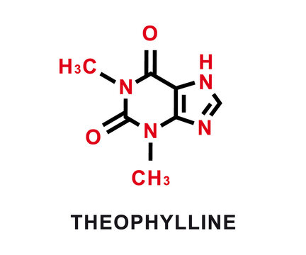 Theophylline chemical formula. Theophylline chemical molecular structure. Vector illustration