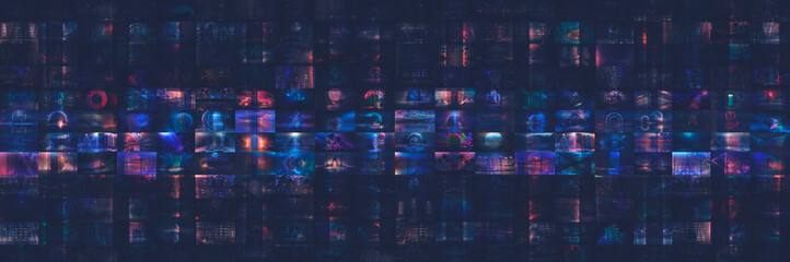 Collage signed with NFT token. Abstract NFT collage. EVERYDAYS: THE FIRST 5000 DAYS. Digital art, set of 3d illustrations. NFT concept, light rays, neon. 