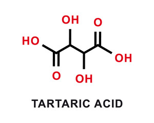 Tartaric acid chemical formula. Tartaric acid chemical molecular structure. Vector illustration