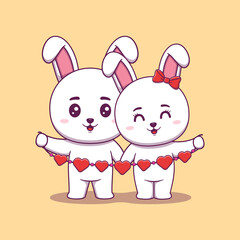 Obraz na płótnie Canvas Cute Valentine's day rabbit couple holding hearts garland