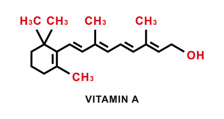 Vitamin A chemical formula. Vitamin A chemical molecular structure. Vector illustration