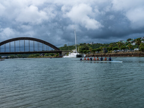 Kowie River roving boat and the arch bridge in Port Alfred South Africa