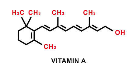 Vitamin A chemical formula. Vitamin A chemical molecular structure. Vector illustration