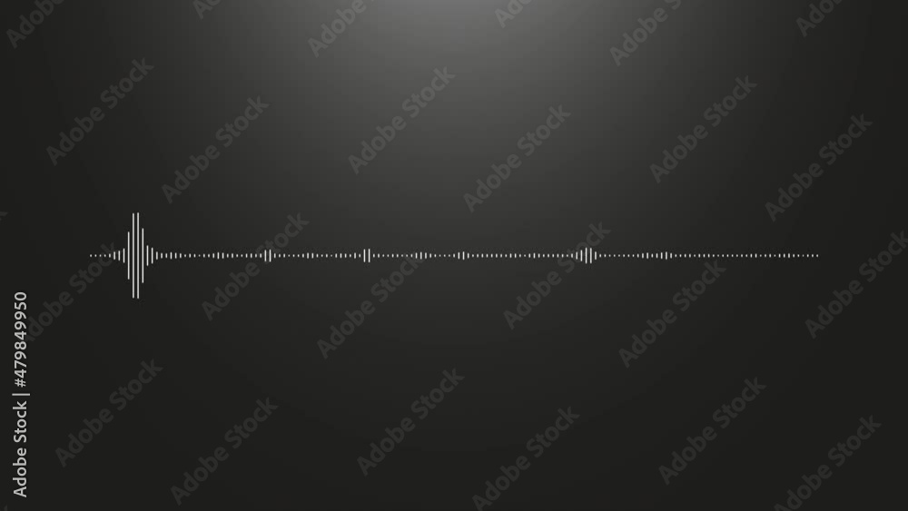 Poster Animated white audio spectrum with bars on dark background. Animated equalizer. Sound animation. Visualization sound graphic element. 4k.