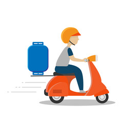 motorcycle boy (scooter) making delivery of LPG gas cylinder
