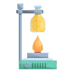 Burning lab flask icon cartoon vector. Laboratory research. Science test