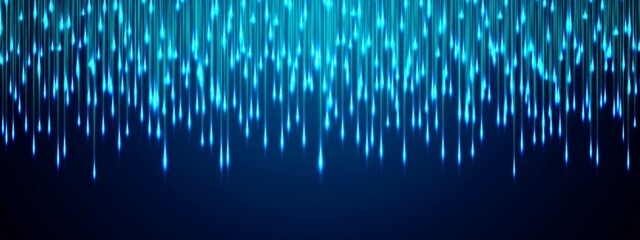 Neon background. Design falling luminous drops, LED strip. Texture of shimmering cascades of lines. Icicles. Shooting stars. Northern lights. Poster social networks, landing pages websites. Vector © Olga