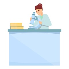 Woman lab microscope icon cartoon vector. Medical laboratory. Science test