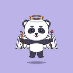 Cute cupid panda with bow and arrow
