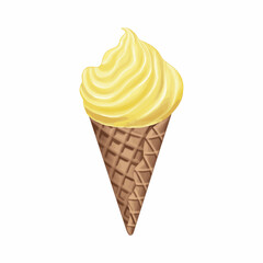  ice cream cone with yellow cream on a white background 