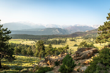 Fototapeta na wymiar Meadows beneath the highest peaks of Rocky Mountain National Park