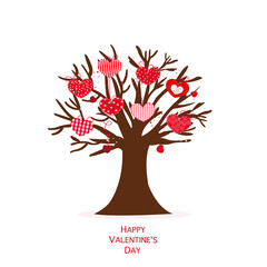 Fototapeta premium Love tree with cute retro red and pink hearts. Happy Valentine's day greeting card