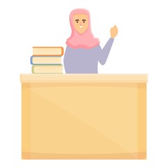 Arab lesson icon cartoon vector. Muslim teacher. Student class