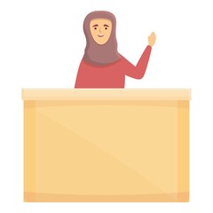 Arabic classroom icon cartoon vector. Arab online. Student education